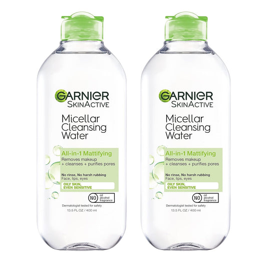 Micellar Water for Oily Skin, Facial Cleanser & Makeup Remover, Mattifying, for All Skin Types, Vegan, Cruelty Free, 13.5 Fl Oz (400Ml), 2 Count